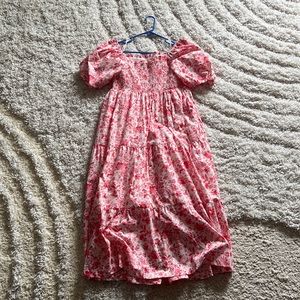 Abercrombie Pink Patterned Smocked Bodice Poplin Midi Dress